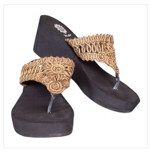 Women's Yellowbox Boho Tan Rattan Straw Platform Sandals Festival Wedges 8 M